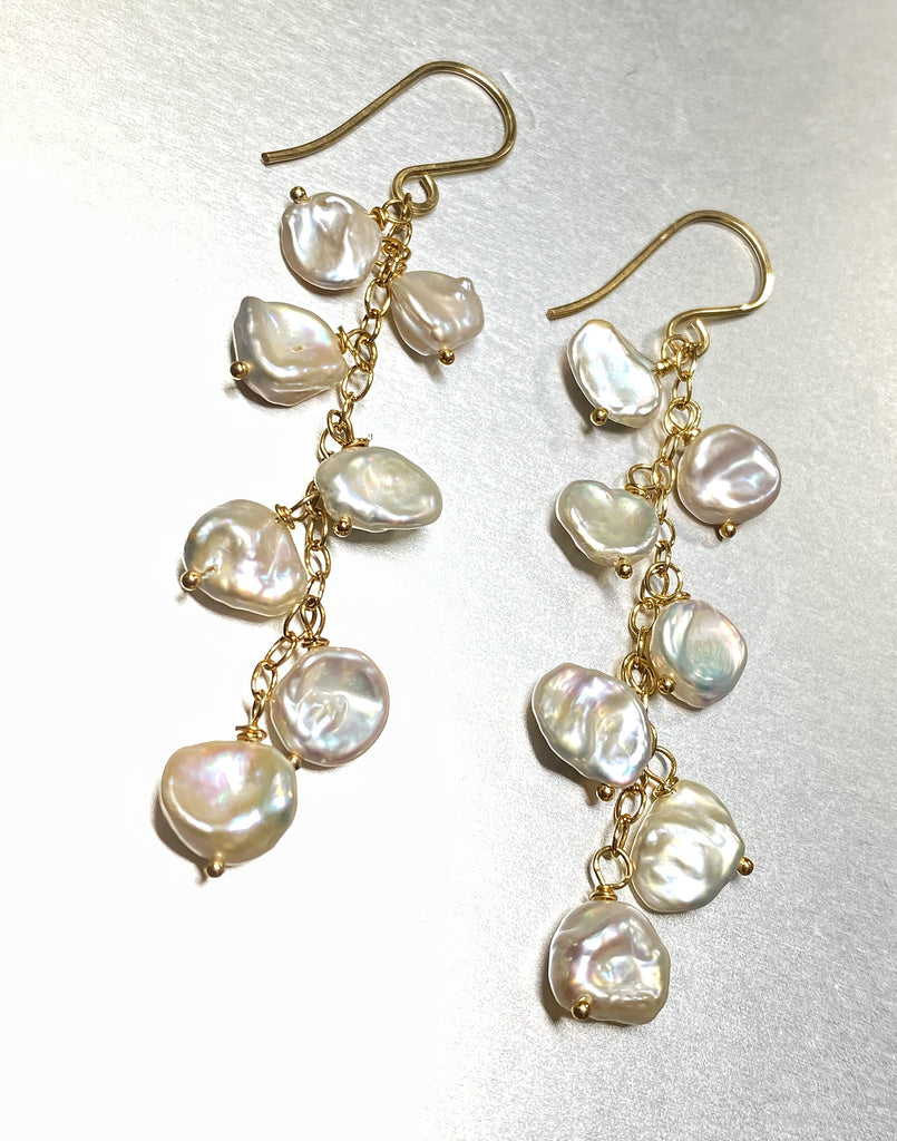 Keishi Pearl Gold Dangle Earrings