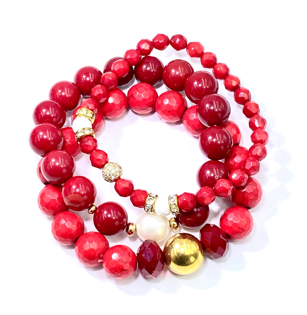 Red White Stretch Stack Bracelet Set of 3 - doolittlejewelry