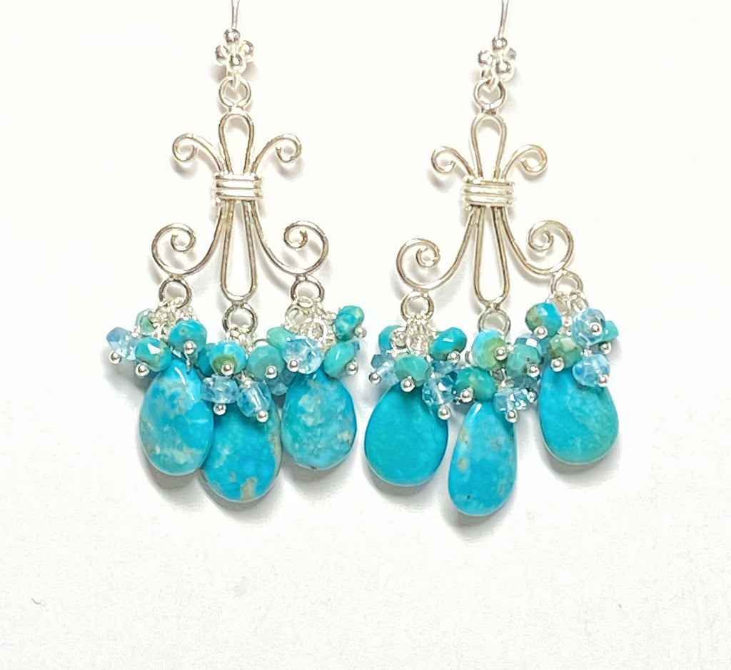 Sterling Silver and Turquoise Chandelier Gemstone Earrings