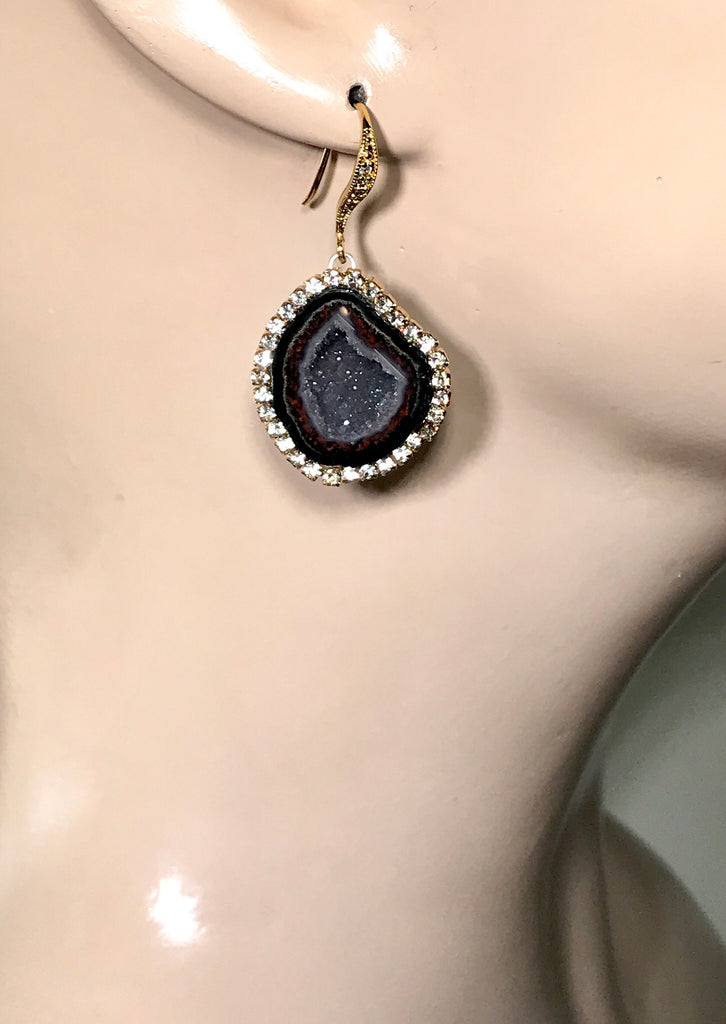 Black Tabasco Geode Earrings with Diamond Look Swarovski Crystals - doolittlejewelry