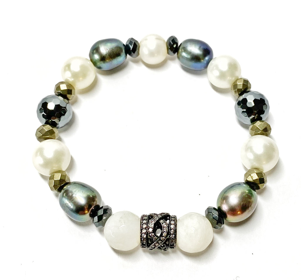 Ivory Peacock Pearl Stretch Layering Bracelets