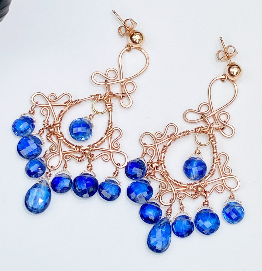 Luxury Gemstone Chandelier Rose Gold Earrings Kyanite