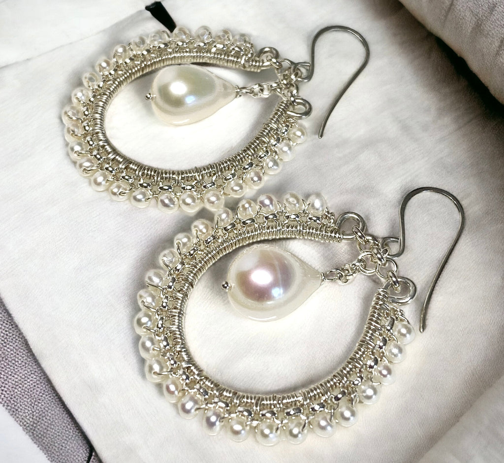 Pearl Sterling Silver Hoop Earrings