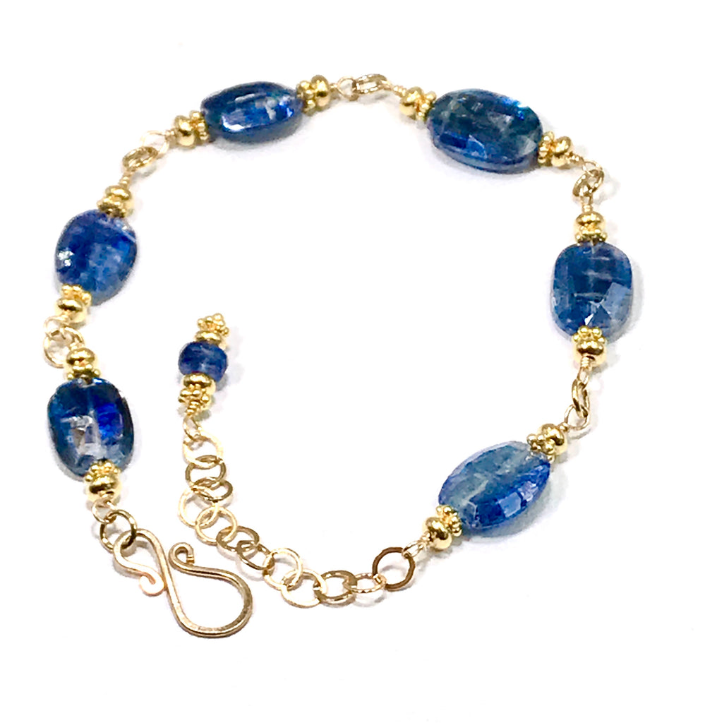 Blue Kyanite Bracelet Gold Fill Wire Wrapped - doolittlejewelry