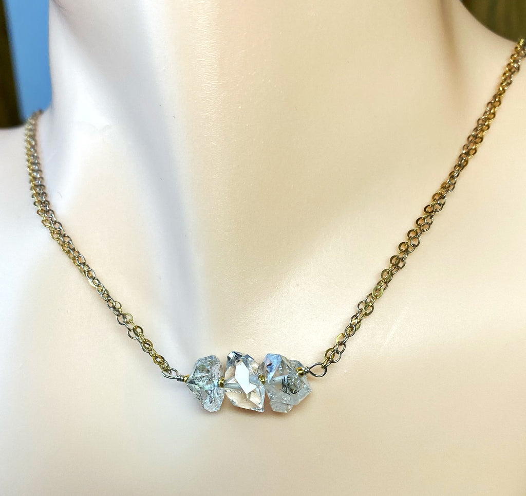 Herkimer Diamond Quartz Mixed Metal Dainty Necklace