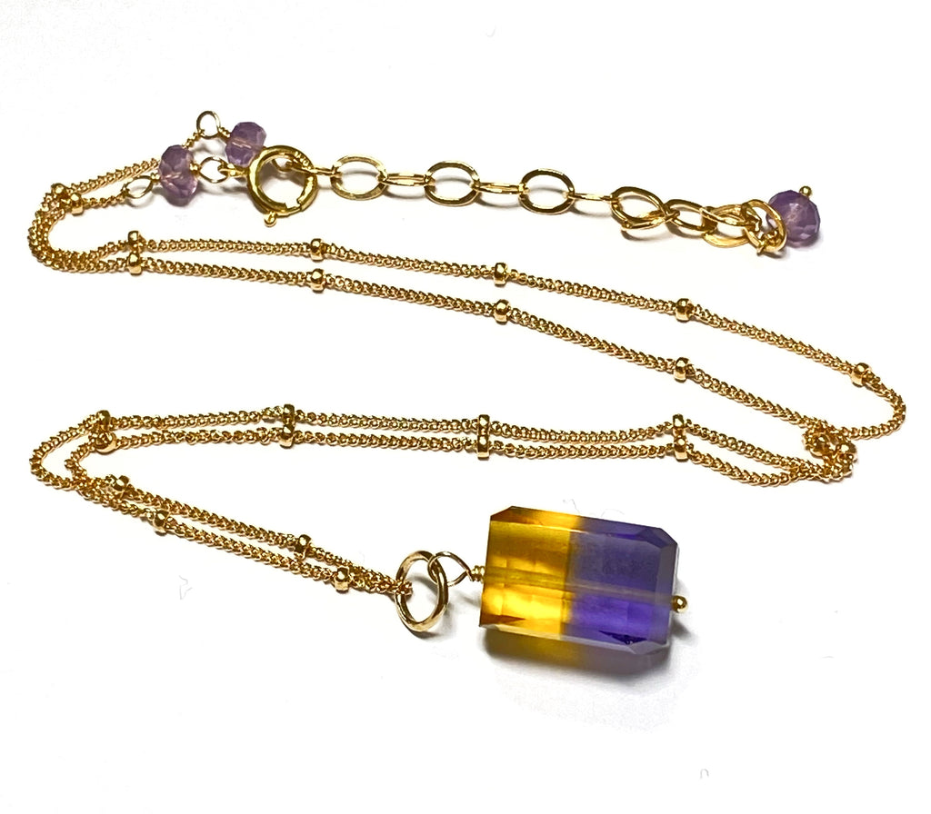Ametrine Nugget Gemstone Dangle Gold Necklace - doolittlejewelry