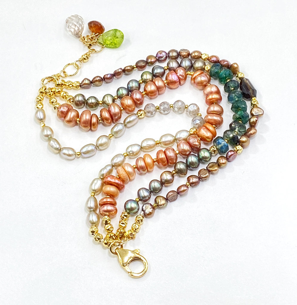 Multi-strand Pearl and Gemstone Clasp Bracelet