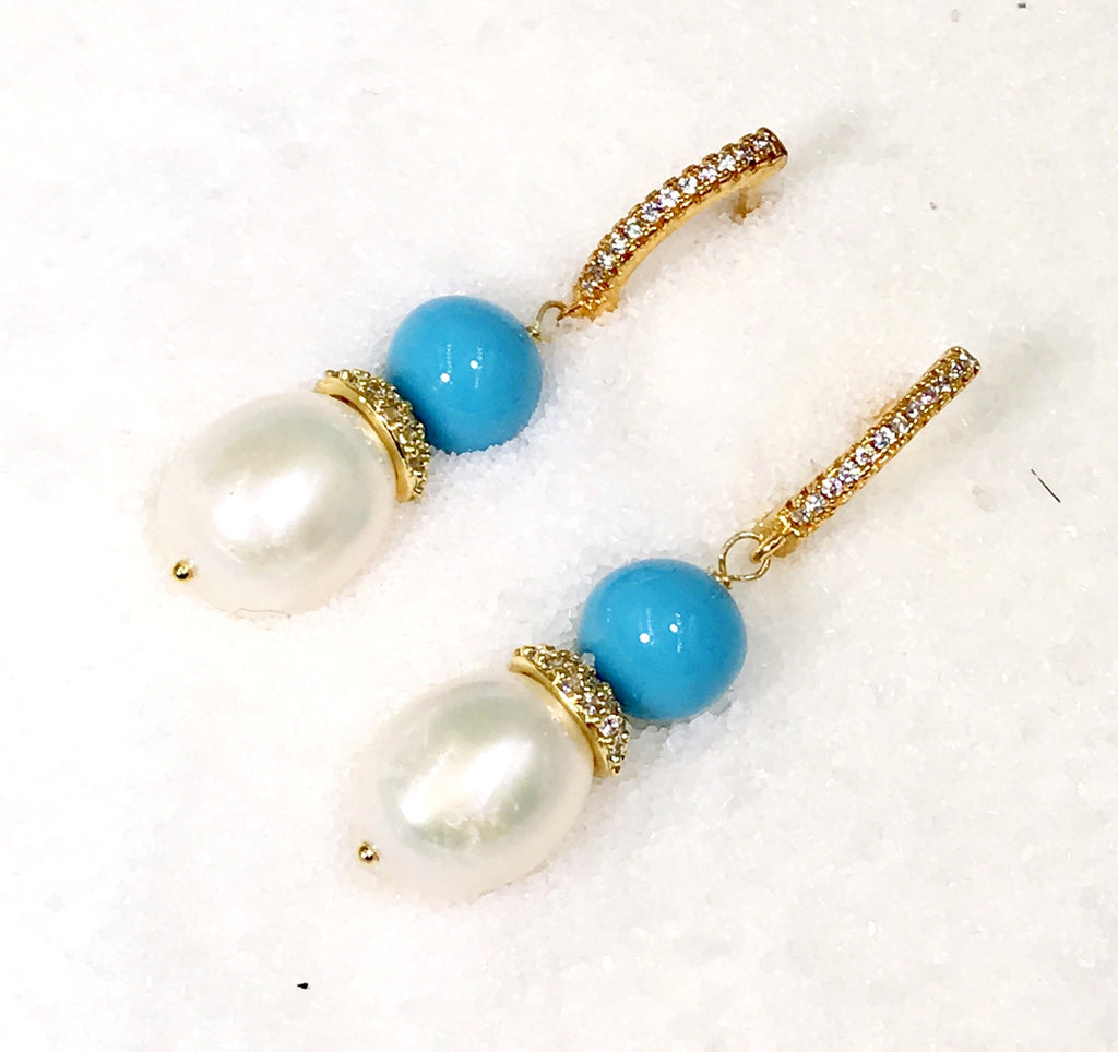 Pearl and Turquoise Wedding Earrings