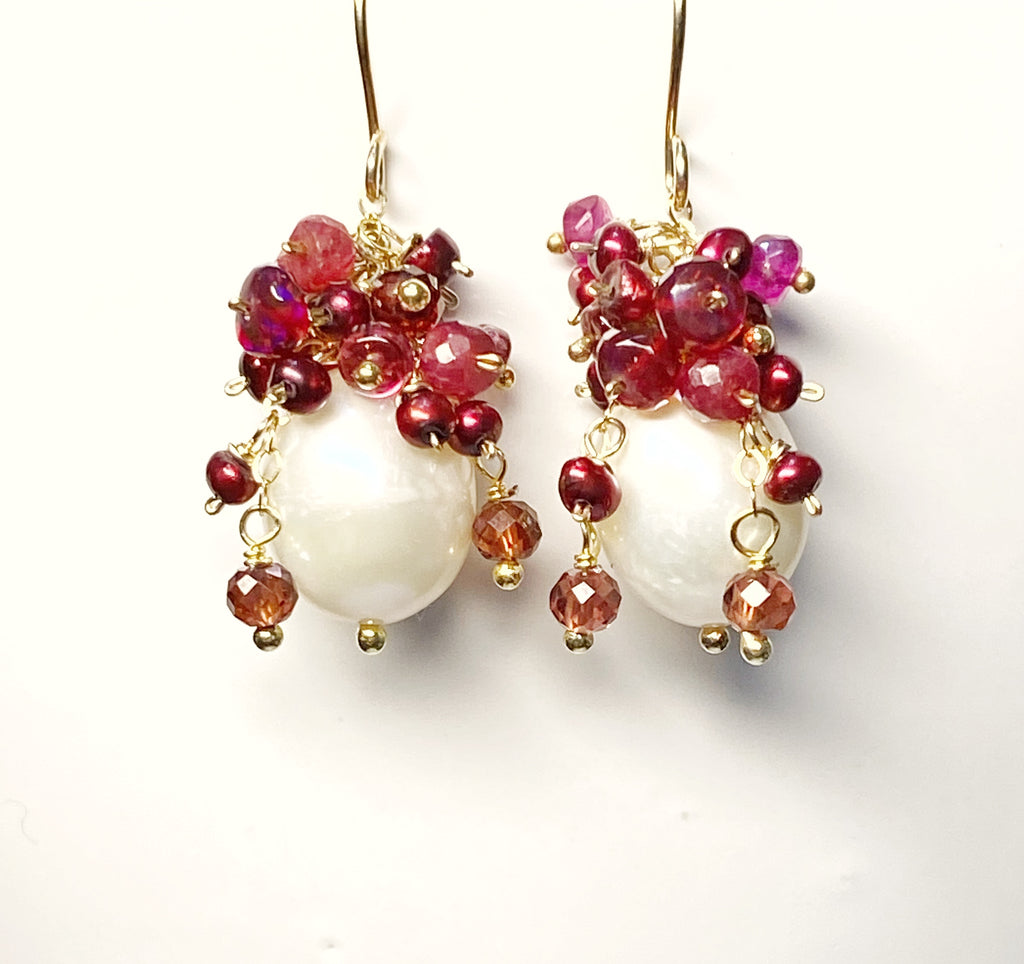 Red, White, Ruby, Ivory and Pearl Earring - Doolittle
