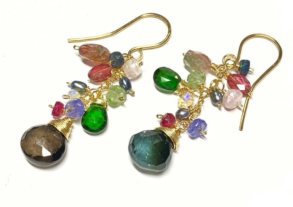 Tourmaline and Opal Colorful Dangle Earrings