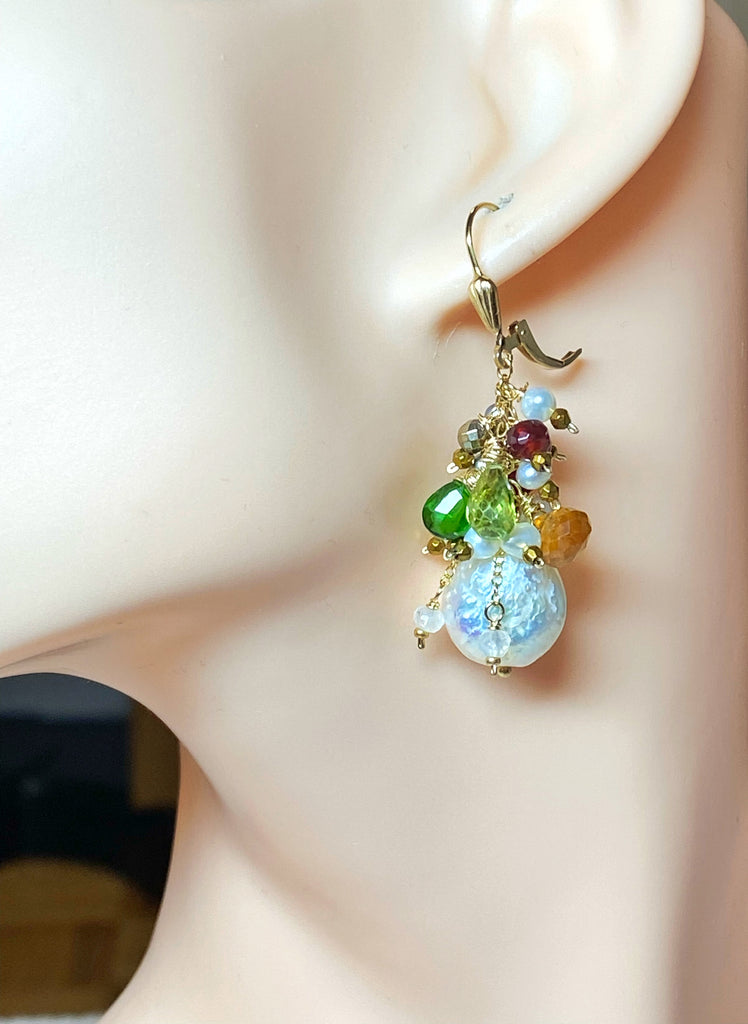 FAll Wedding Earrings: Edison pearls and colorful fall hued gemstones; lever back or post earrings; gold