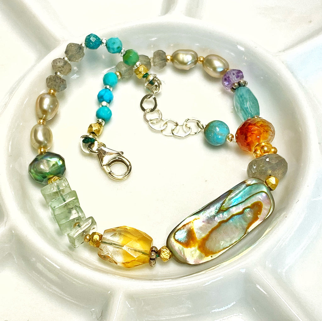 gemstone, abalone, pearl coastal chic bracelet