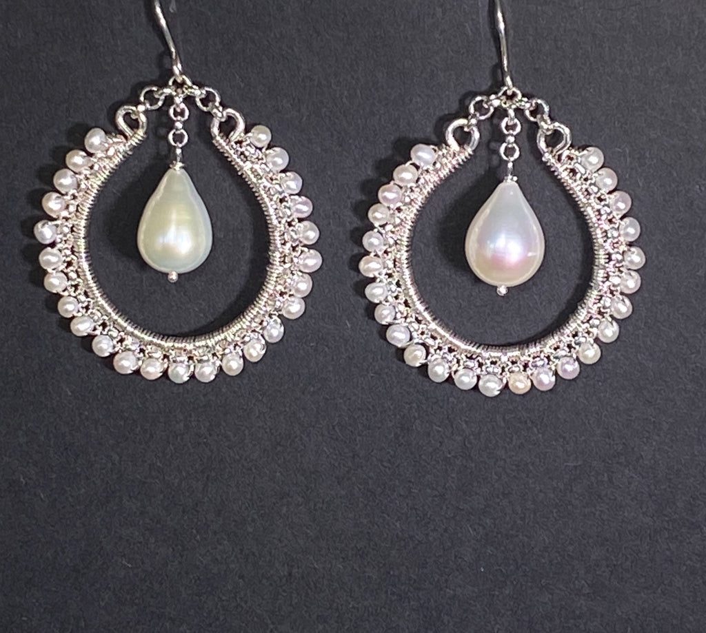 Pearl Sterling Silver Hoop Earrings