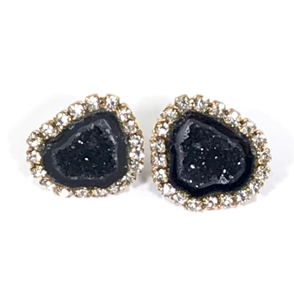 Black Tabasco Geode Stud Earrings Diamond Style - doolittlejewelry