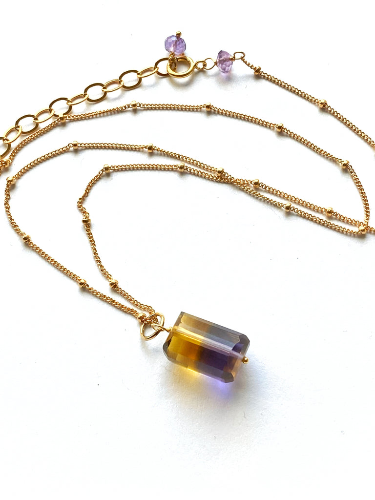 Ametrine Nugget Gemstone Dangle Gold Necklace - doolittlejewelry