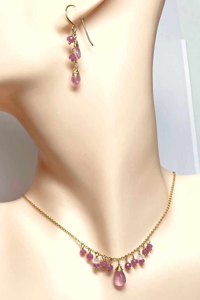 Pink Sapphire and Pink Gemstone Necklace Earrings - Doolittle