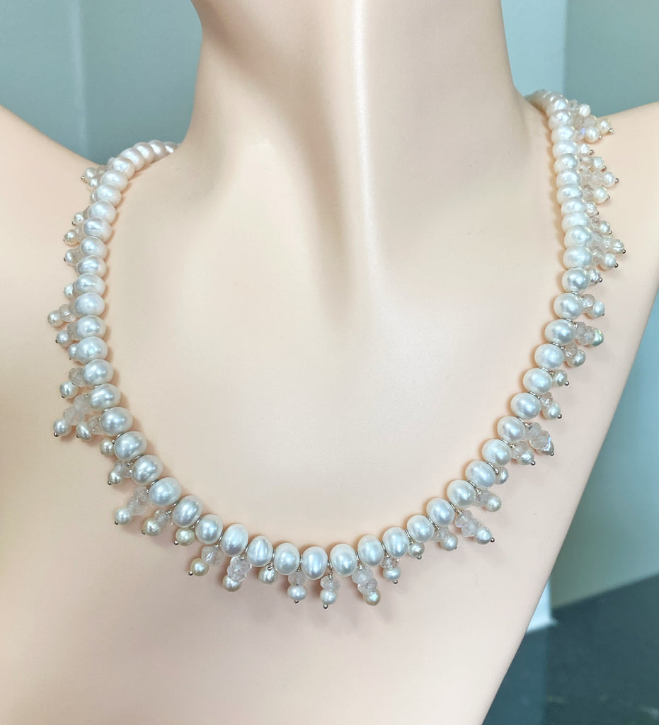 Pearl Moonstone Bridal Collar Necklace