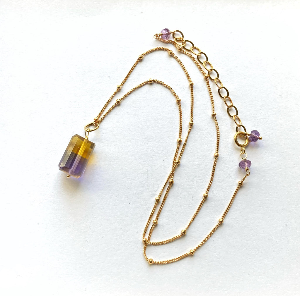 Ametrine Nugget Gemstone Dangle Gold Necklace - doolittlejewelry