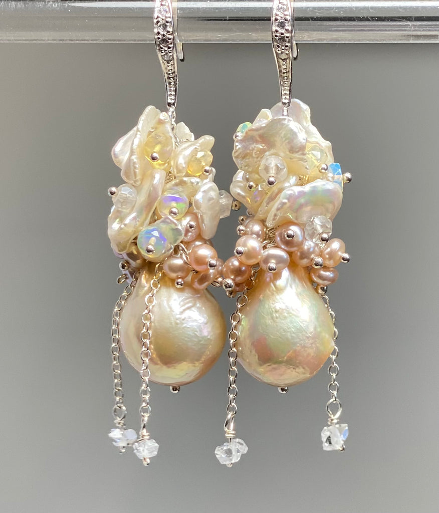 blush pearl cluster earrings