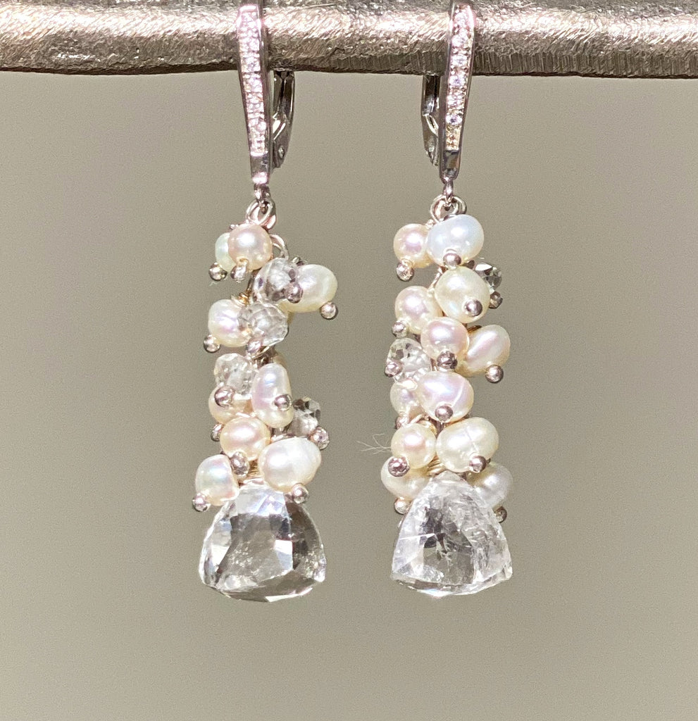 Crystal Quartz Trillion Earrings with Pearl Clusters