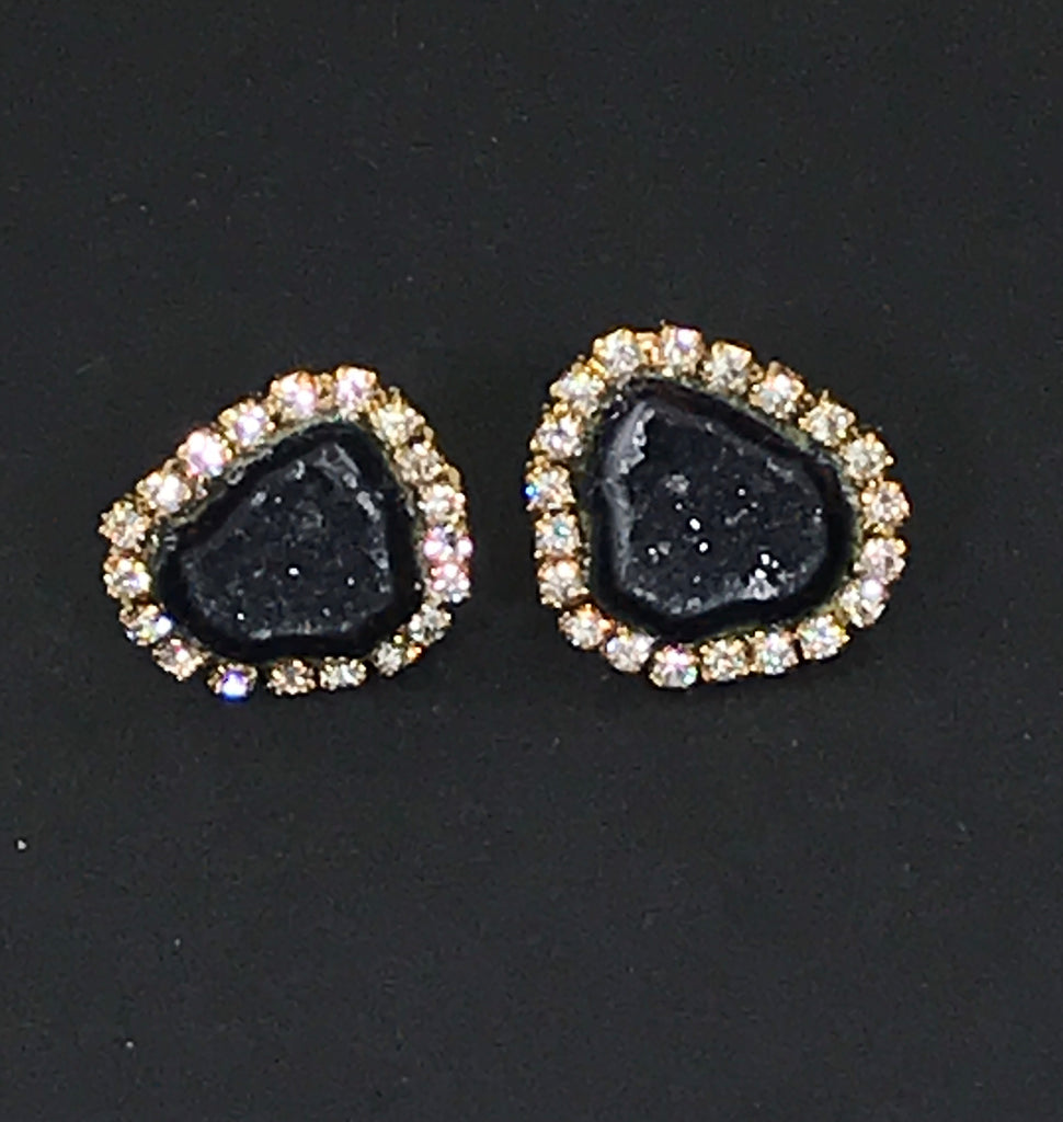 Black Tabasco Geode Stud Earrings Diamond Style - doolittlejewelry