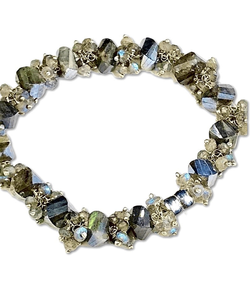 Labradorite Bangle Style Sterling Silver and Cluster Bracelet - doolittlejewelry