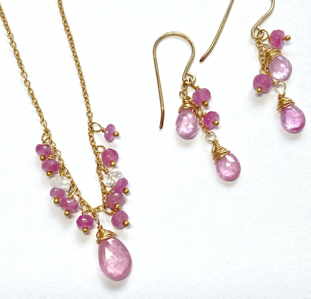 Pink Sapphire and Pink Gemstone Necklace Earrings - Doolittle