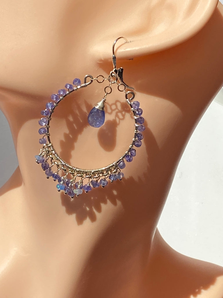 Tanzanite Sterling Silver Chandelier Hoop Earrings