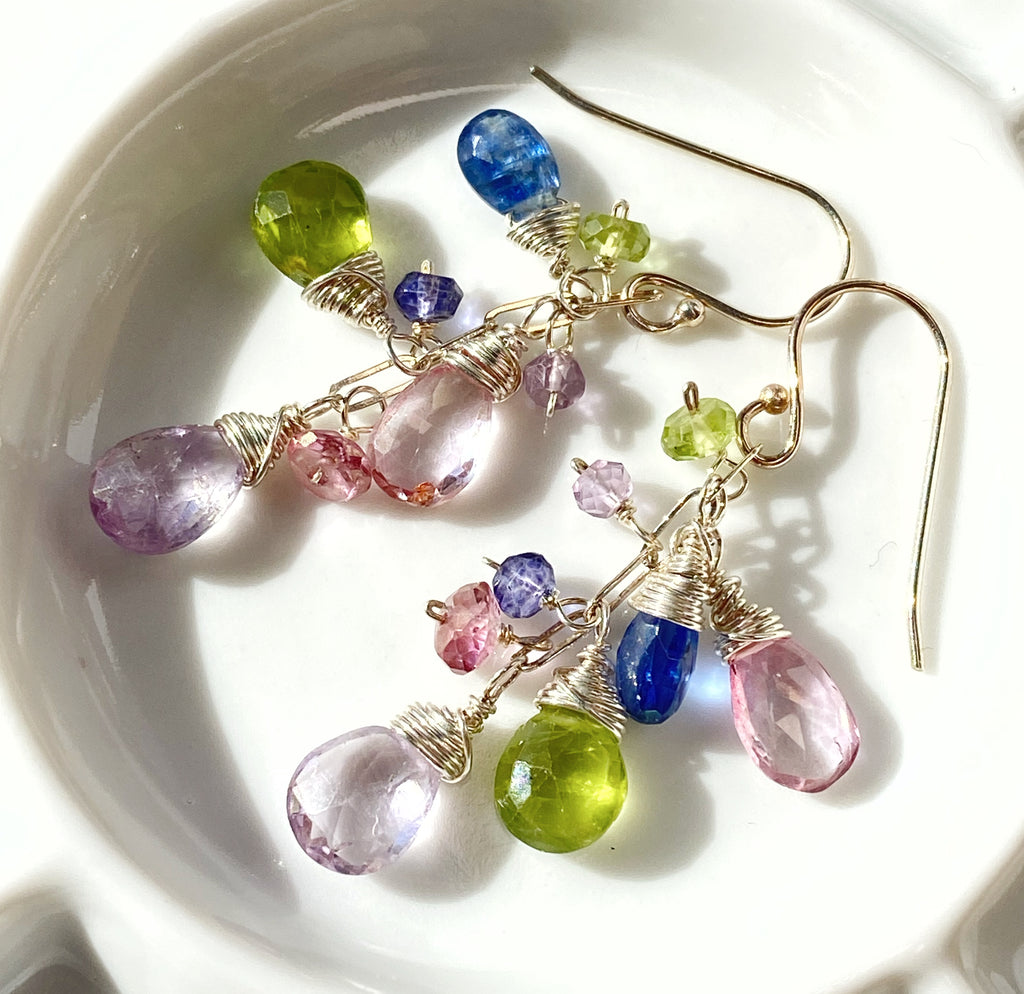 Colorful Gemstone Dangle Earrings Sterling Silver