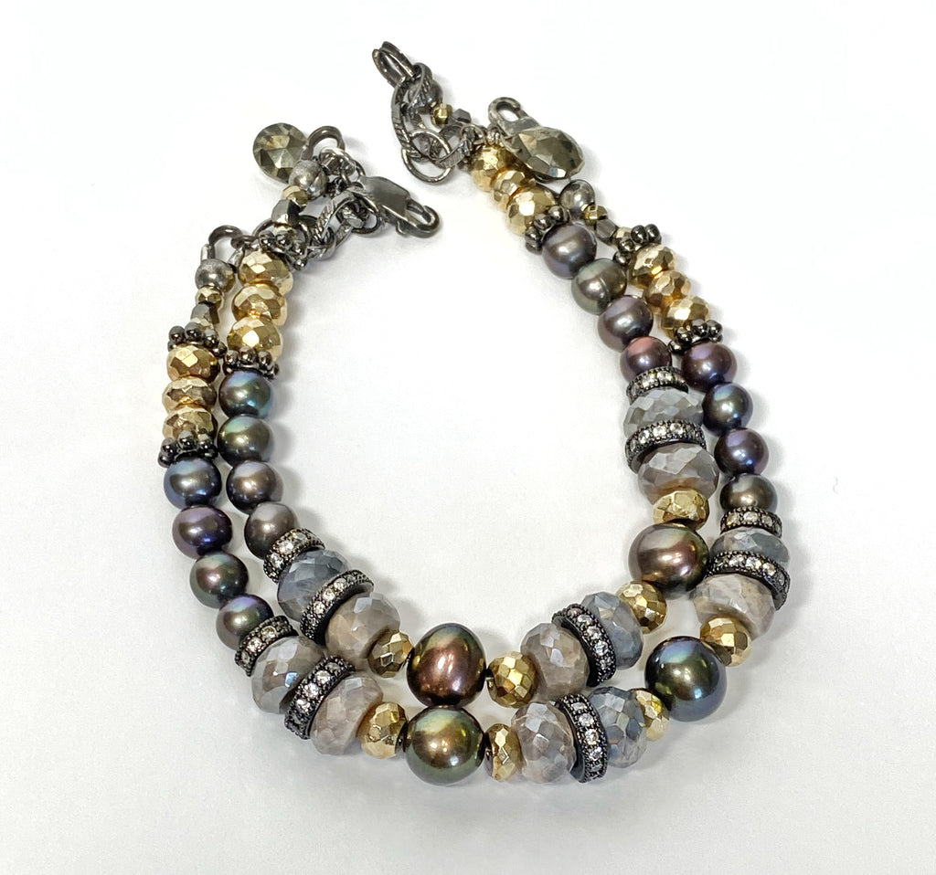 Pearl and Mystic Moonstone Bracelet Mixed Metals