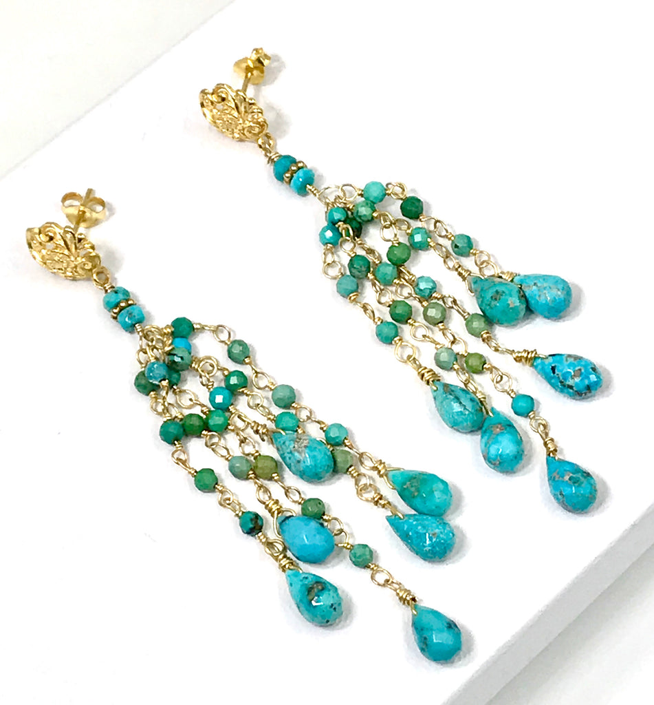 Turquoise Tassel Earrings Gold Long Boho Dangle Earrings - doolittlejewelry