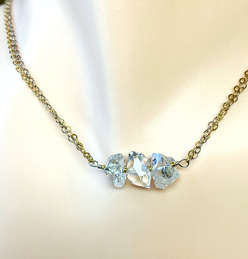 Herkimer Diamond Quartz Mixed Metal Dainty Necklace