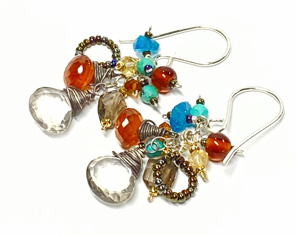 Multicolor Gemstone Dangle Earrings Earth Tone Sterling Silver