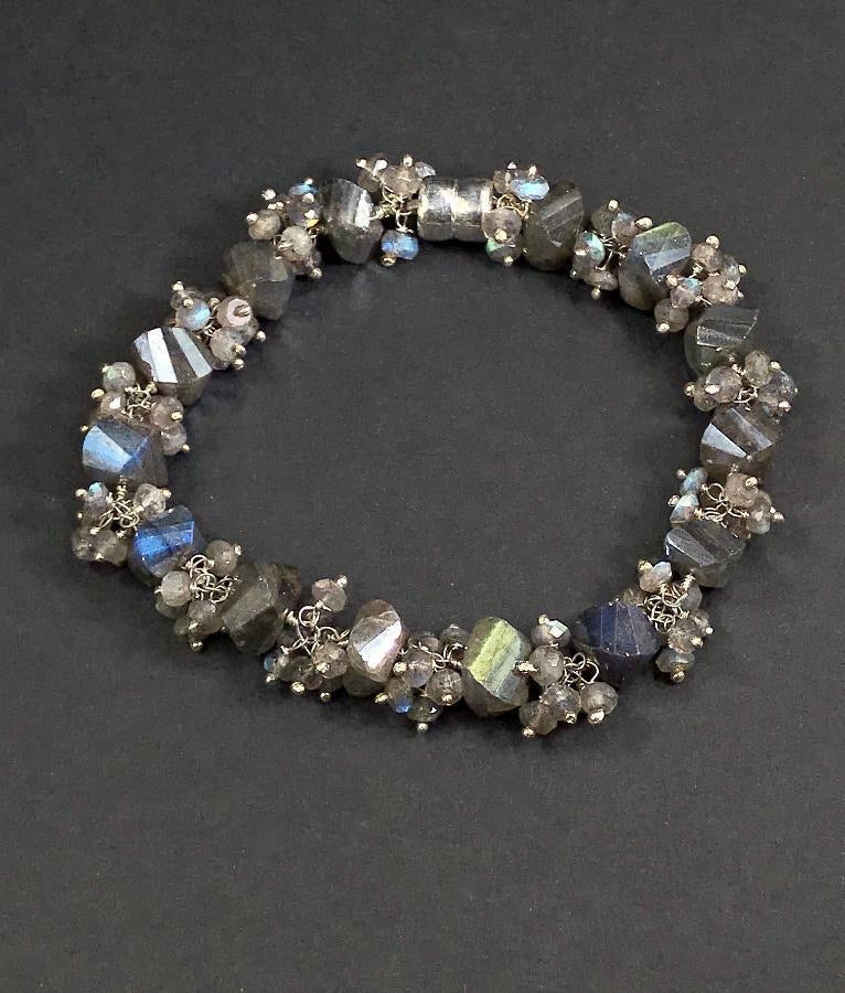 Labradorite Bangle Style Sterling Silver and Cluster Bracelet - doolittlejewelry