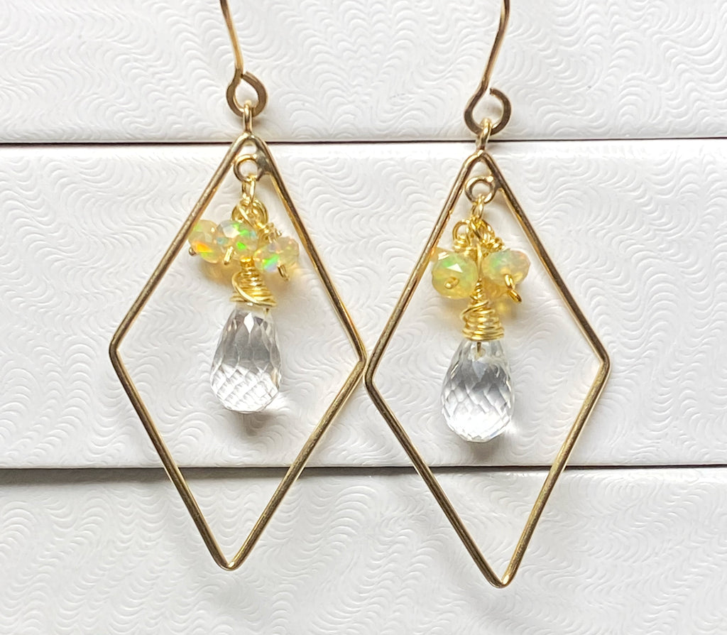 Opal and Crystal Hoop Earrings Gold