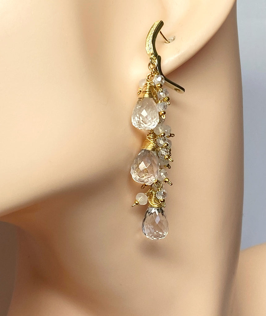 Crystal Quartz Bridal Wedding Earrings 14 kt Gold Fill