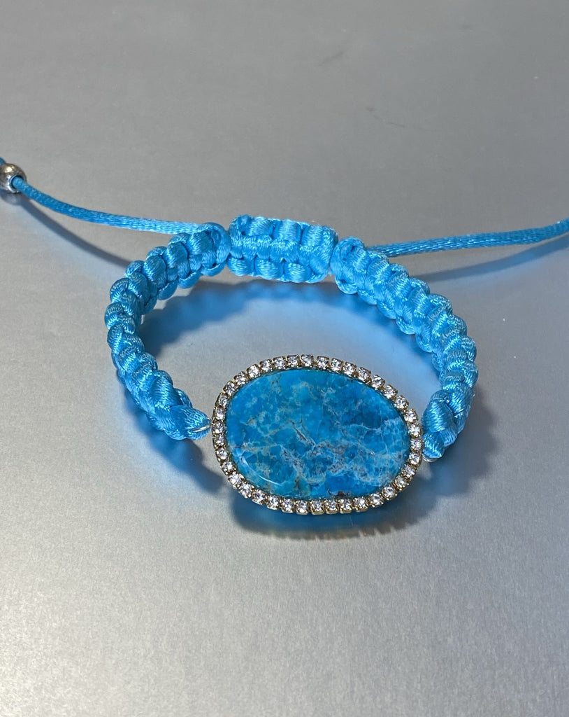 Turquoise Slice Swarovski Elements Boho Macrame Bracelet