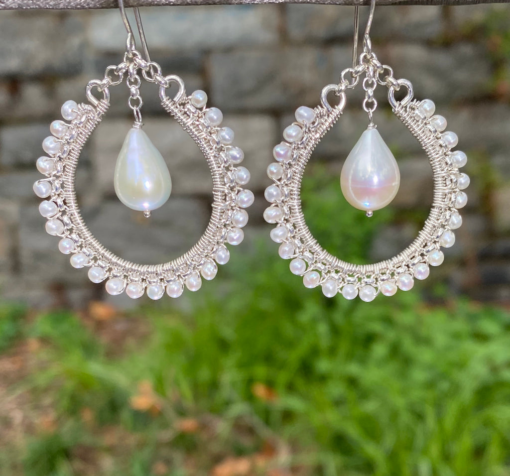 Pearl Sterling Silver Hoop Earrings