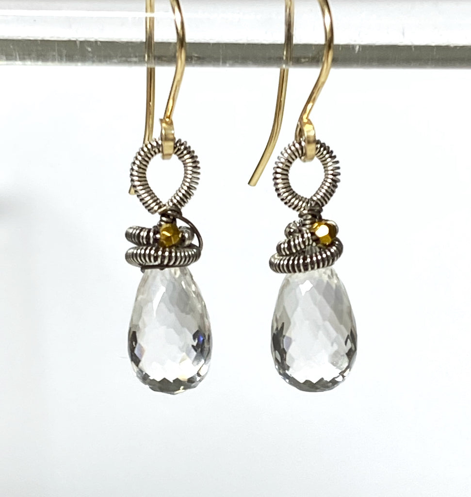 crystal quartz oxi silver coiled drop earrings for office
