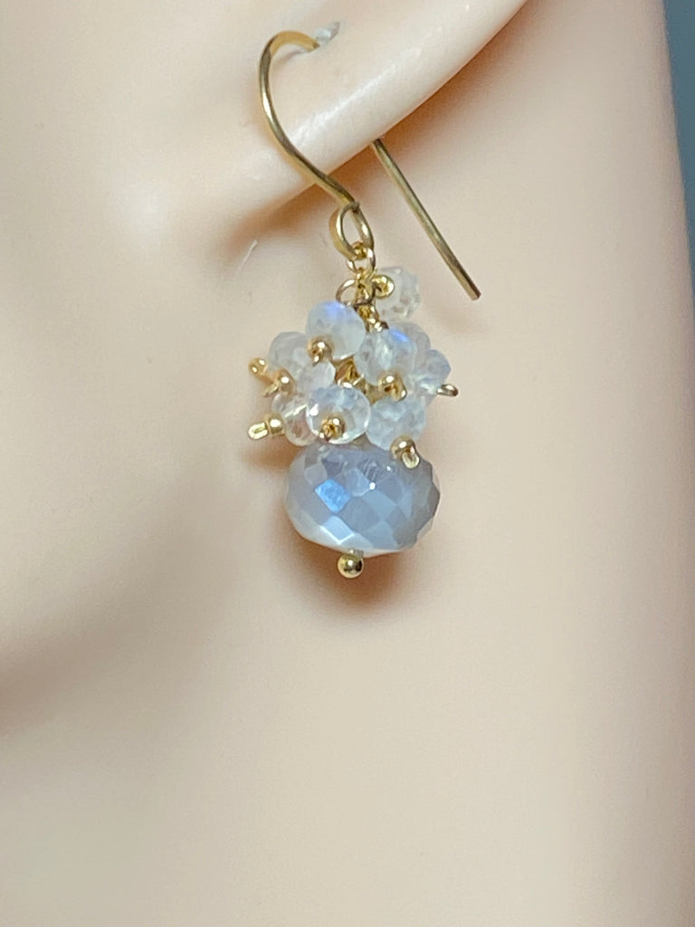 Rainbow Moonstone Cluster Earrings with Grey Mystic Moonstone