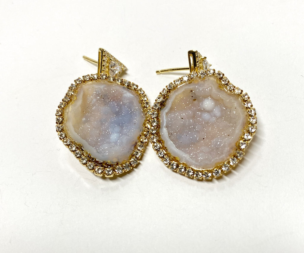 Ivory Tabasco Geode Earrings Diamond Bezel Style