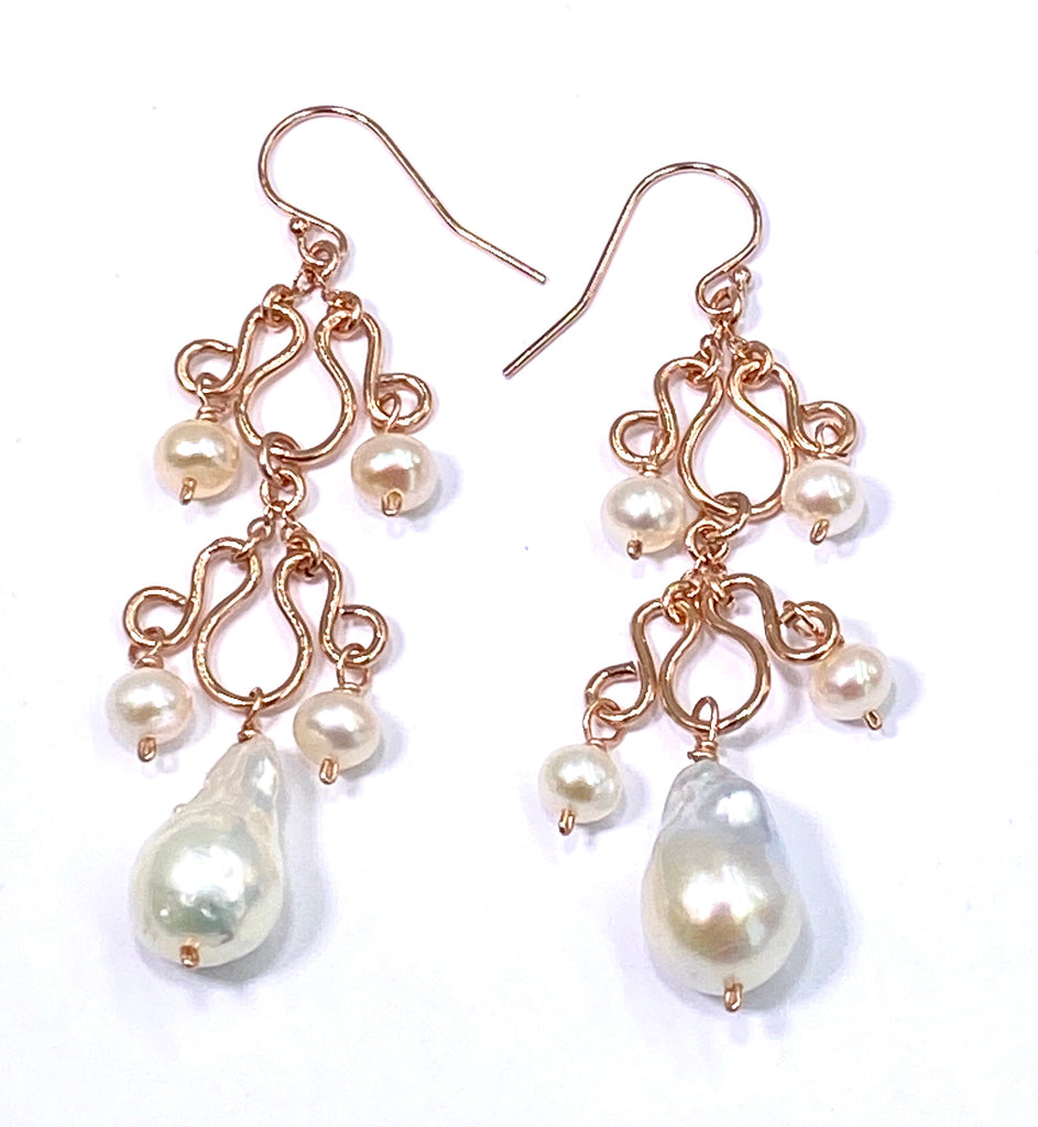 Baroque Pearl Rose Gold Chandelier Earrings - doolittlejewelry