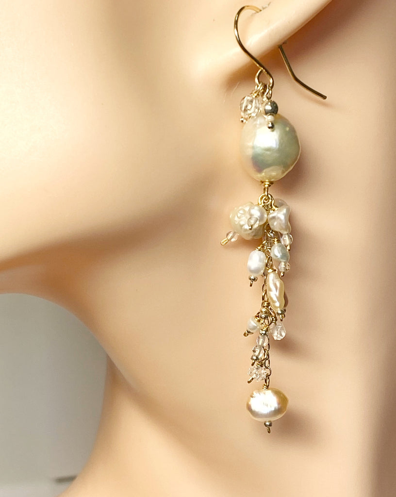 Blush Edison Pearl and Herkimer Crystal Dangle Earrings