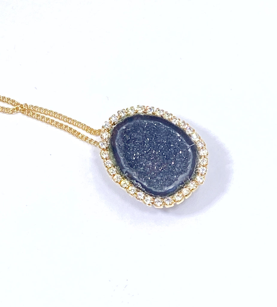 Black Tabasco Geode Pendant Gold Fill Chain