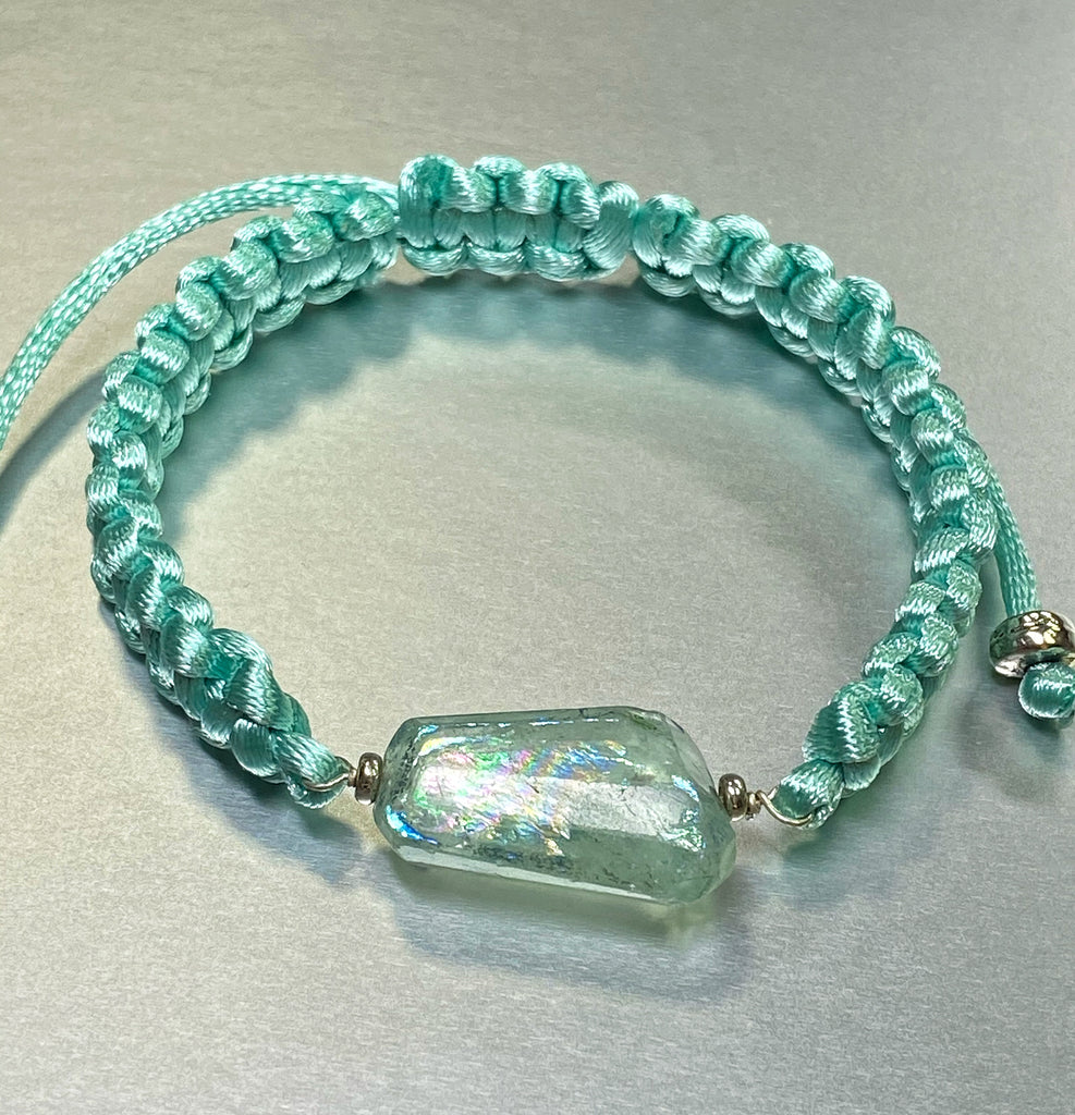 Mystic Fluorite Aqua Macrame Boho Bracelet