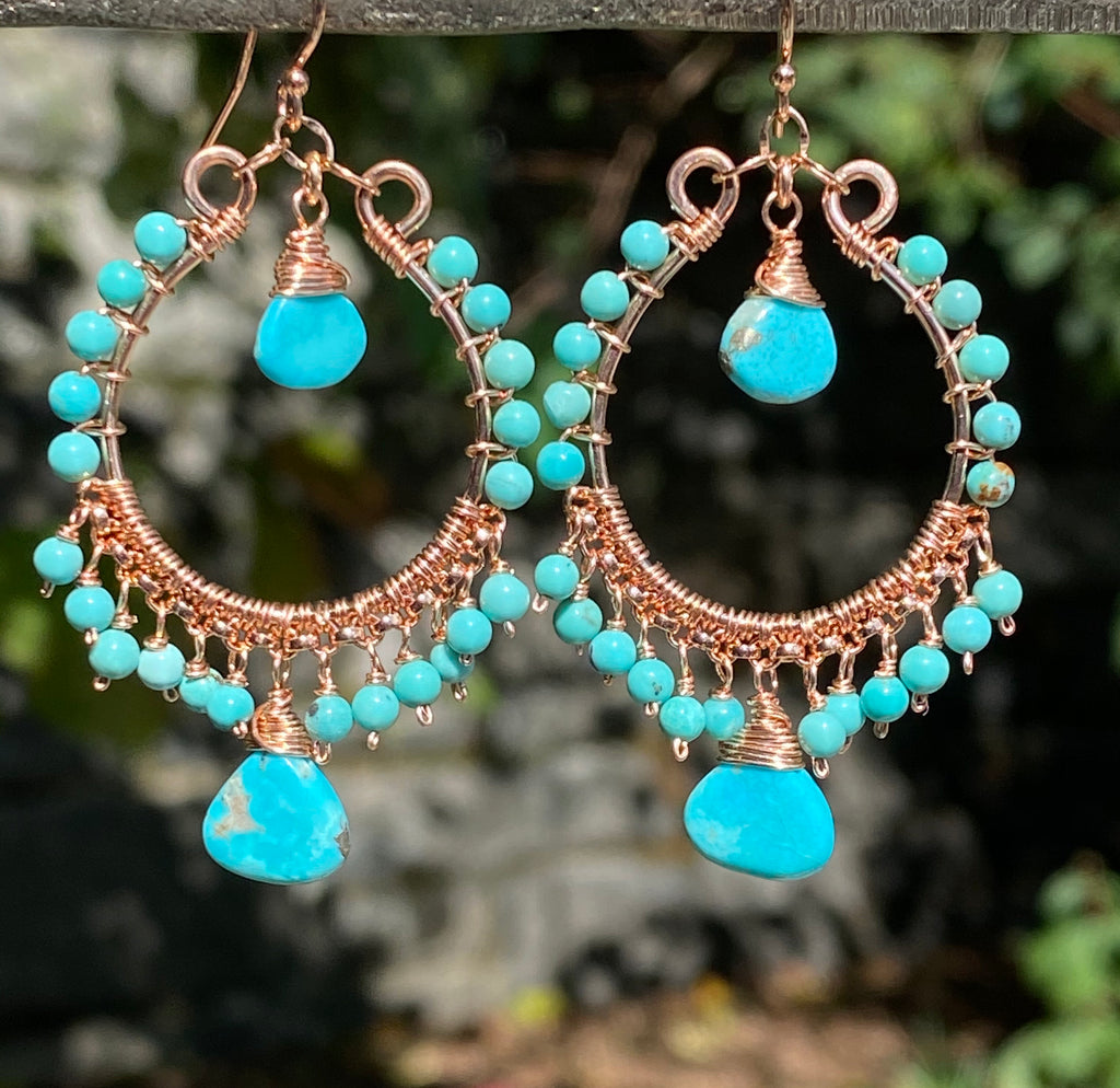 Kingman mine turquoise rose gold hoops