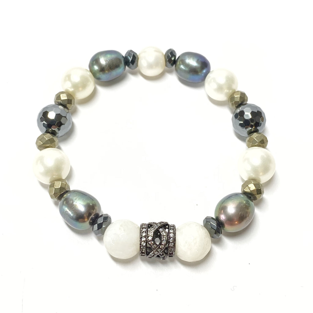 Ivory Peacock Pearl Stretch Layering Bracelets