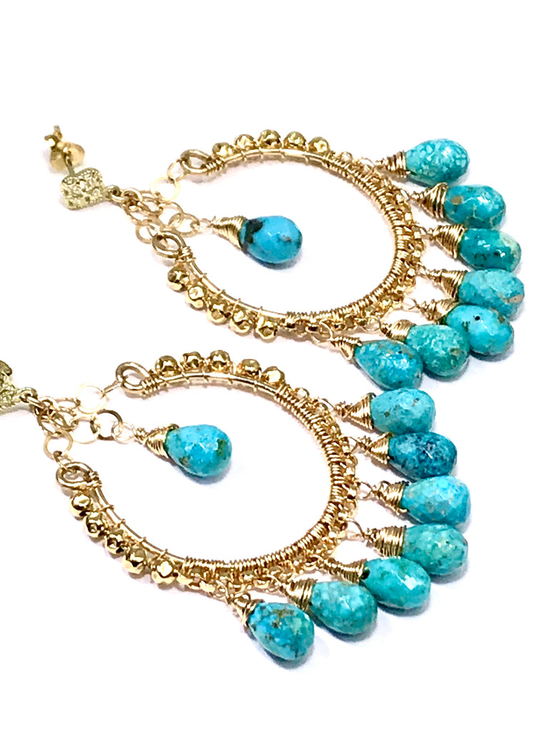 Turquoise Gold Hoop Chandelier Earrings - doolittlejewelry