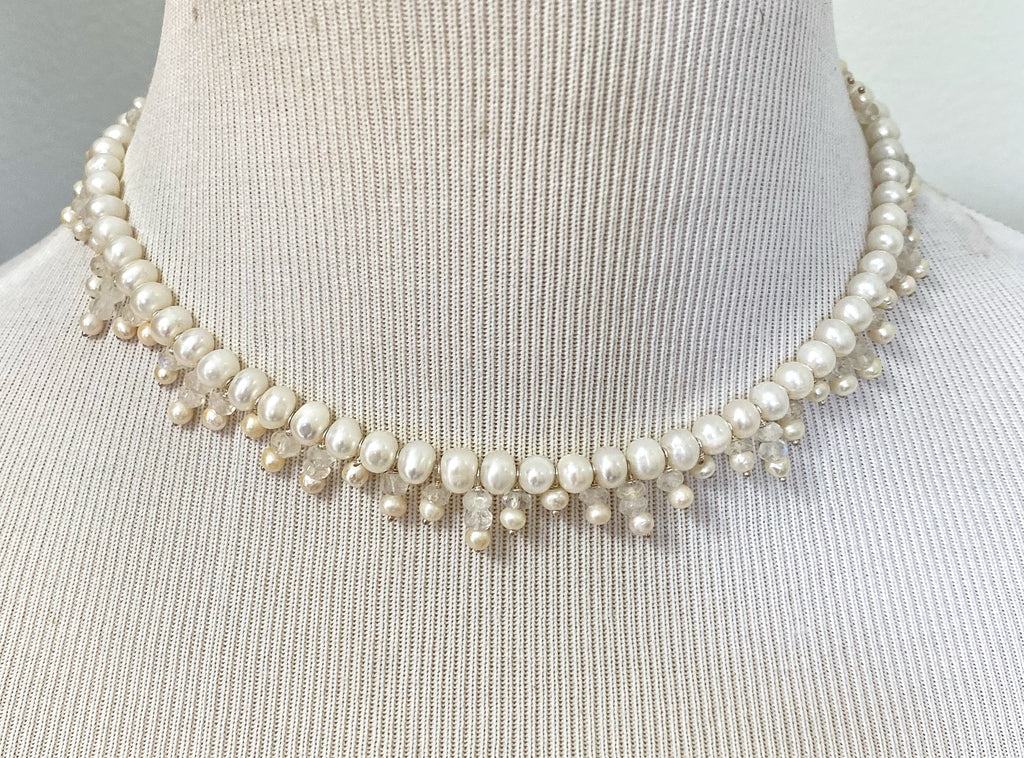 Pearl Moonstone Bridal Collar Necklace