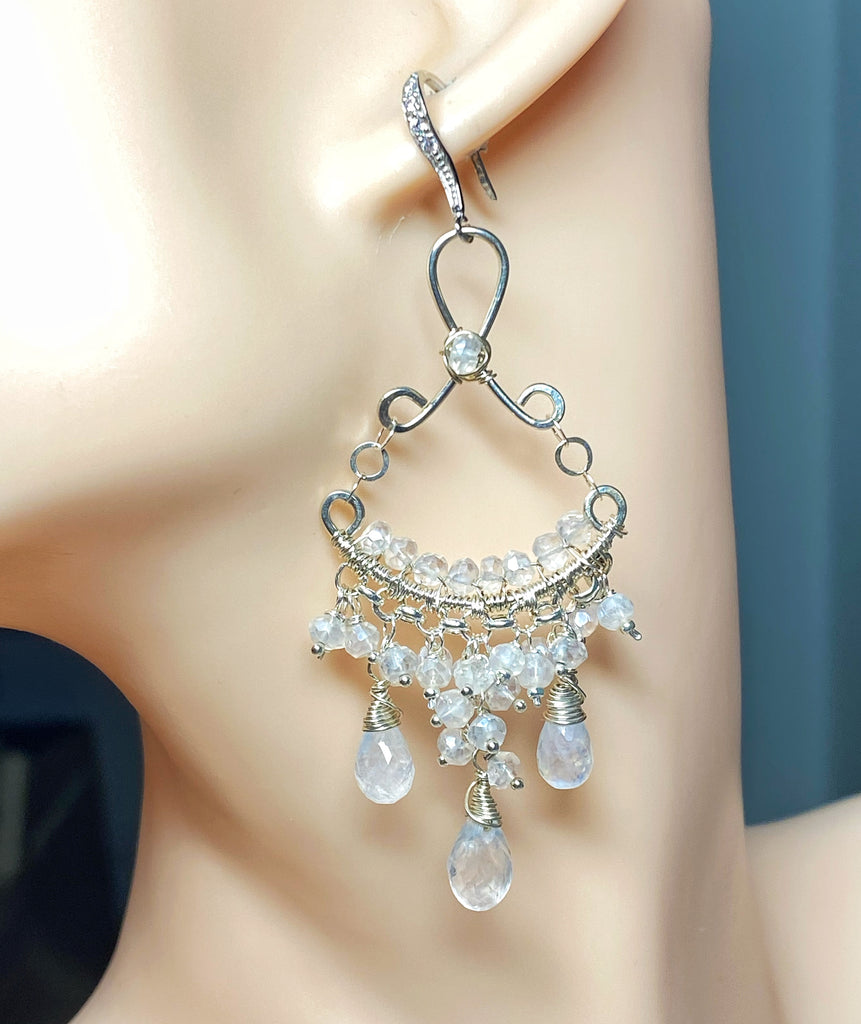 Sterling Silver Moonstone Bridal Wedding Chandelier Earrings - Doolittle